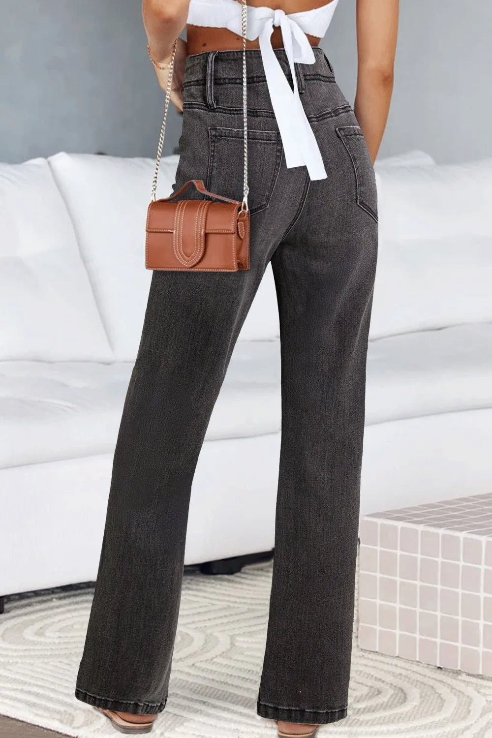 High Waisted Vintage Wash Wide Leg Jeans, view 6
