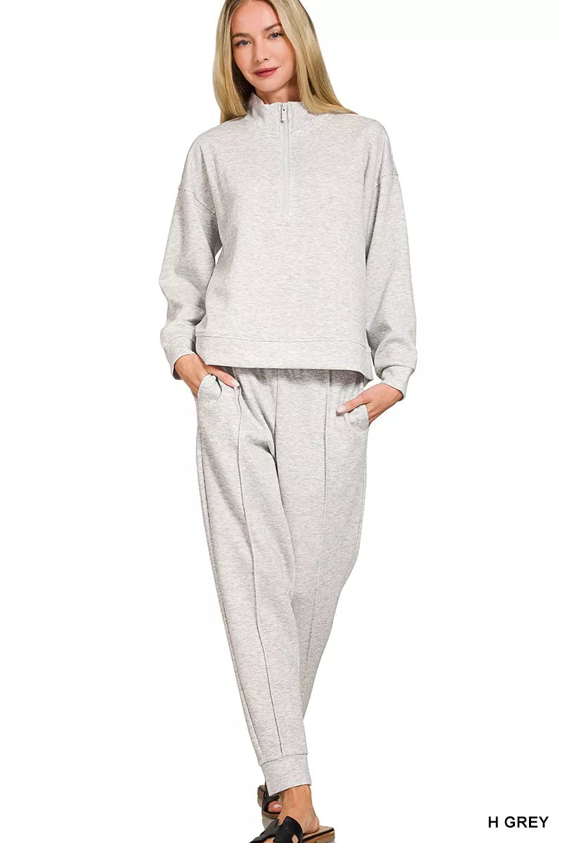 Scuba half zip pullover and jogger two piece set front view