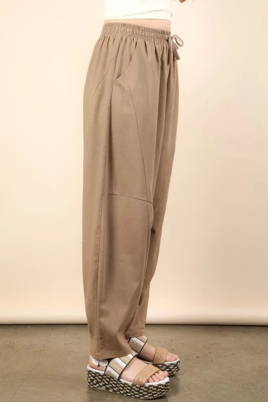 VERY J Solid Barrel Comfy Woven Pants - Fashorio