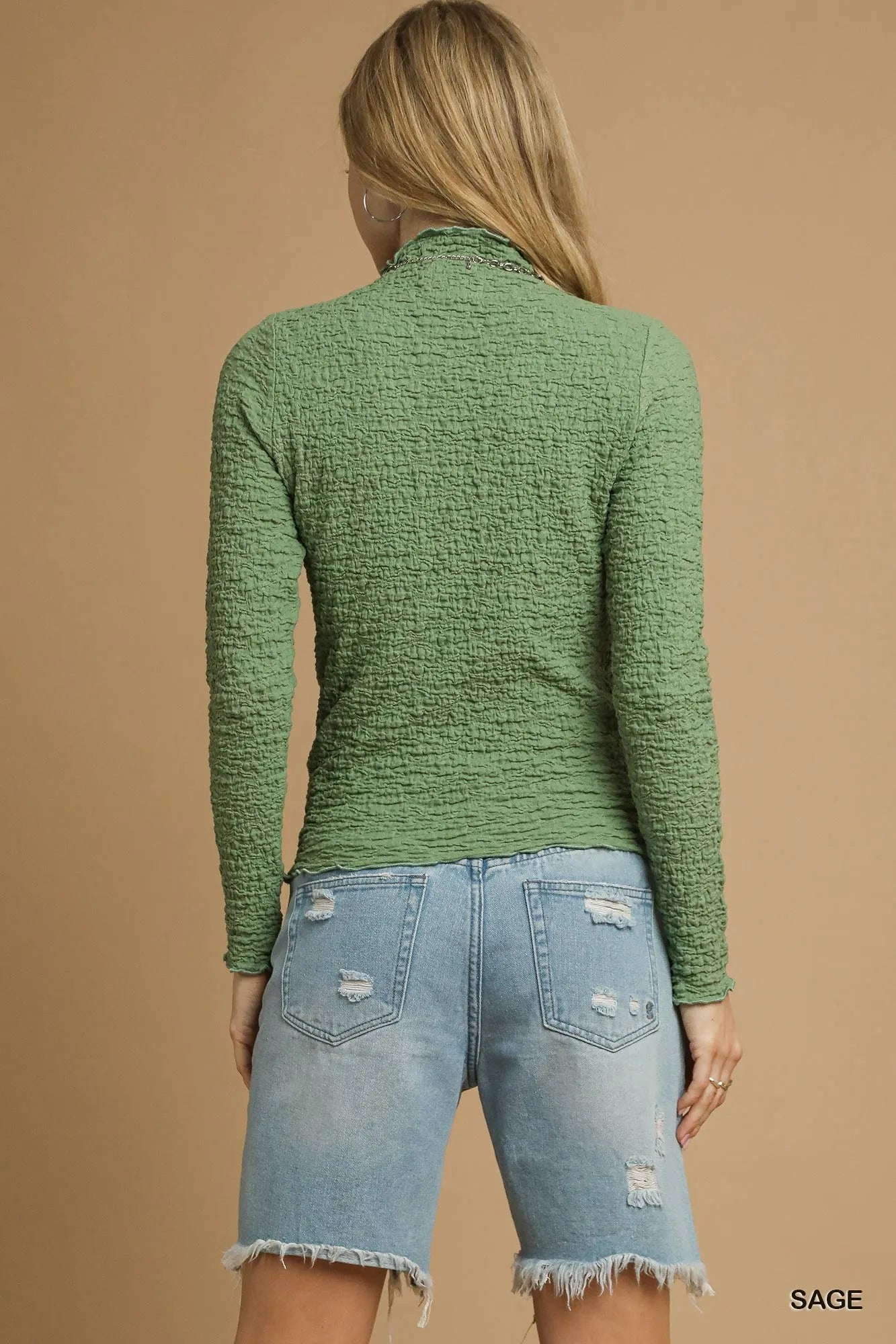 Umgee Textured Crinkle Knit Long Sleeve Top - Fashorio