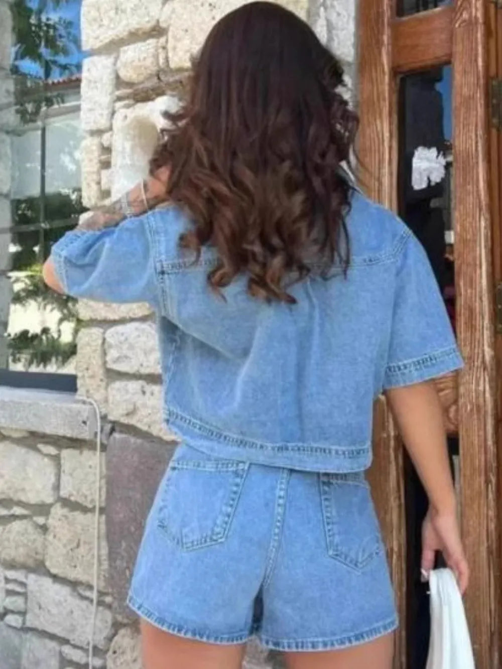 Denim skort detail of blue set