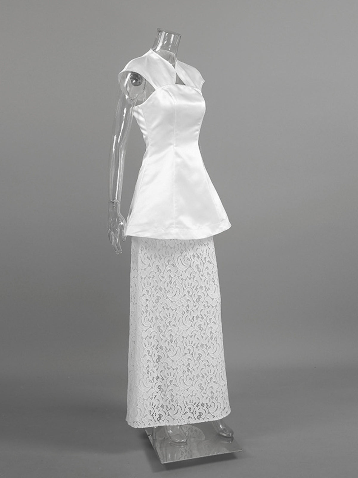 Cap sleeve top and lace skirt set side profile