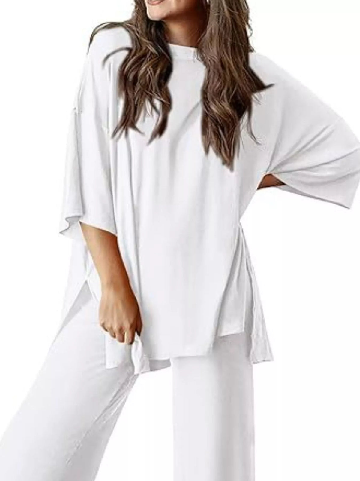 Relaxed Fit Round Neck Top and Pants Set, view 16
