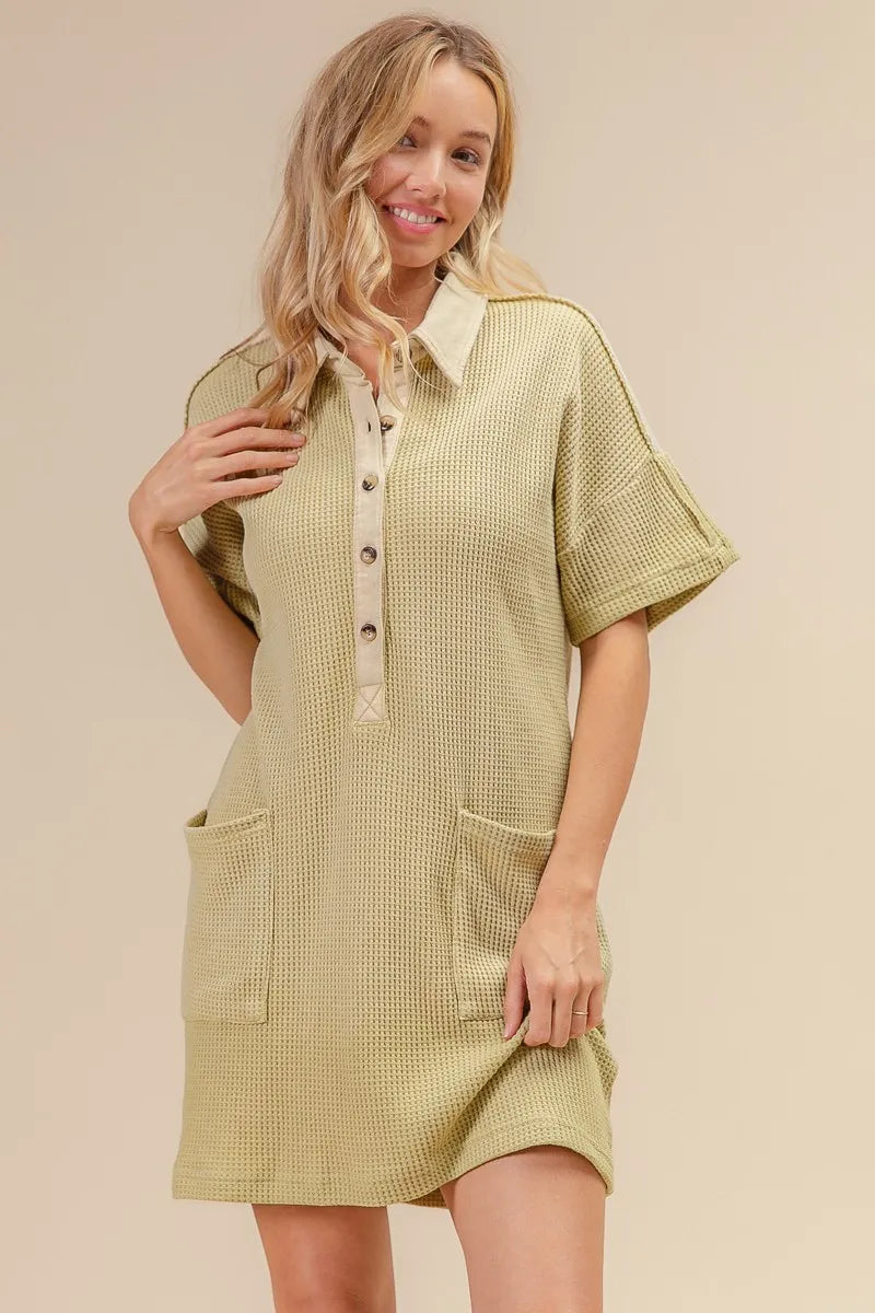 Dip Dye Mineral Wash Knit Dress in Sage back view