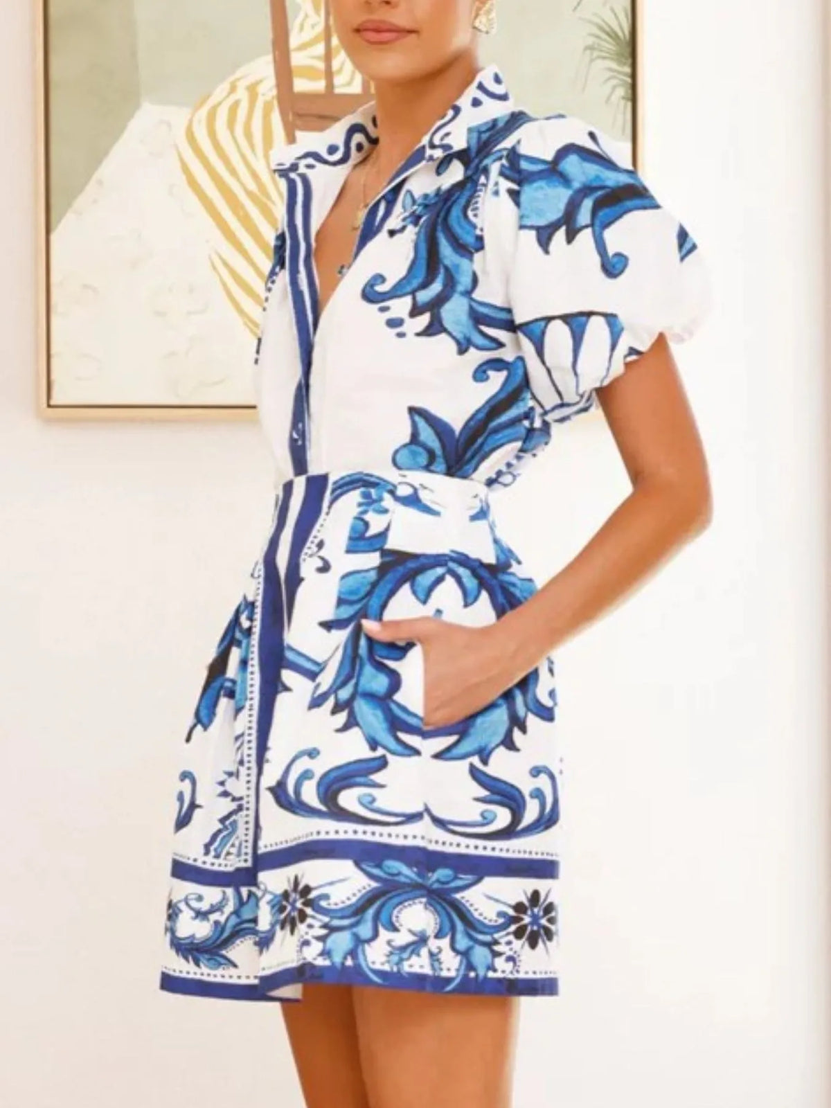 Coordinated puff sleeve top and skirt set side view