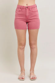 Judy Blue Pink Back Pkt Embroidery Shorts ROSE - Fashorio