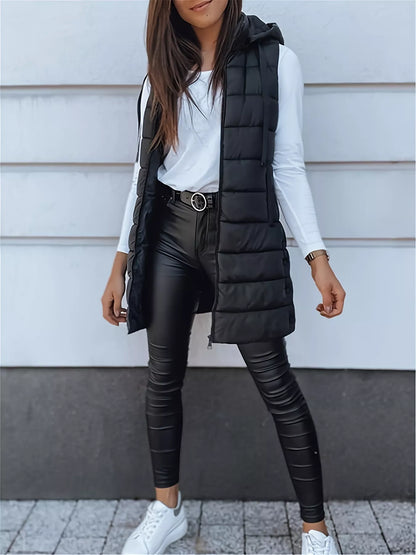 Zip Up Hooded Winter Coat Black - Fashorio