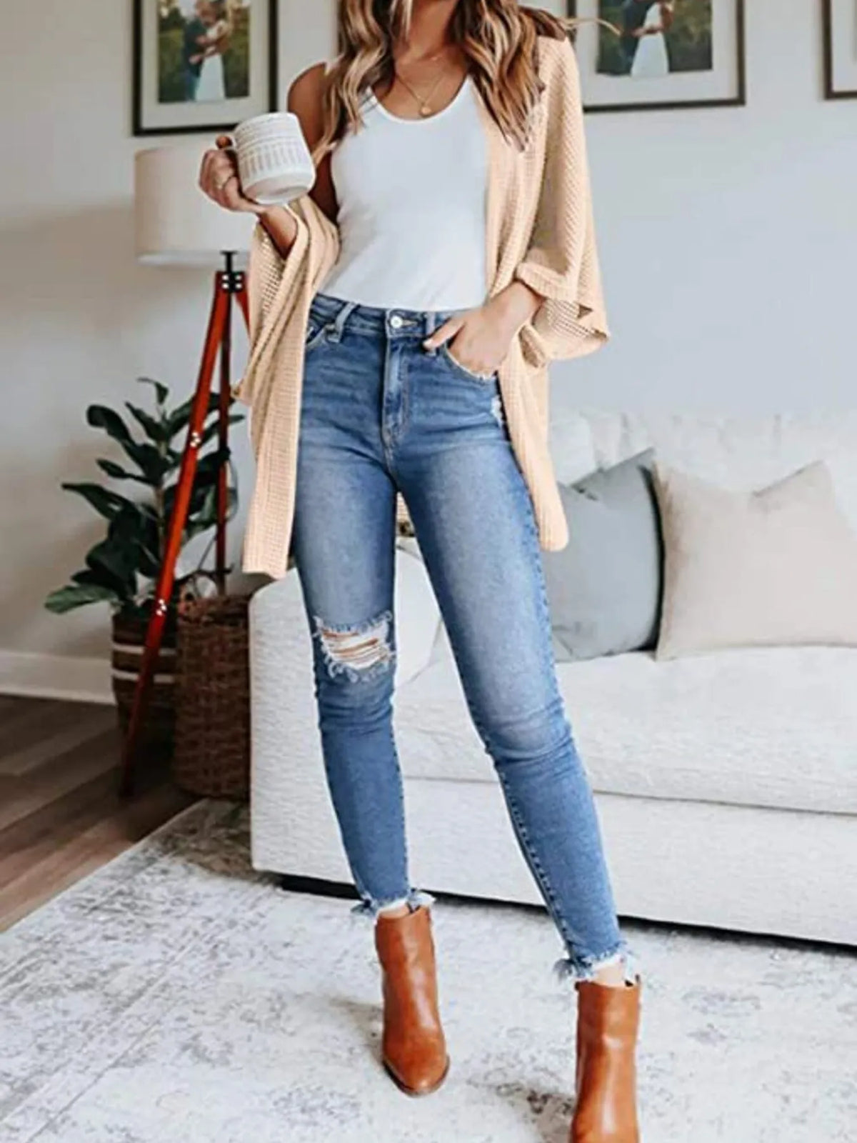 waffle knit open front plus size cardigan neckline detail