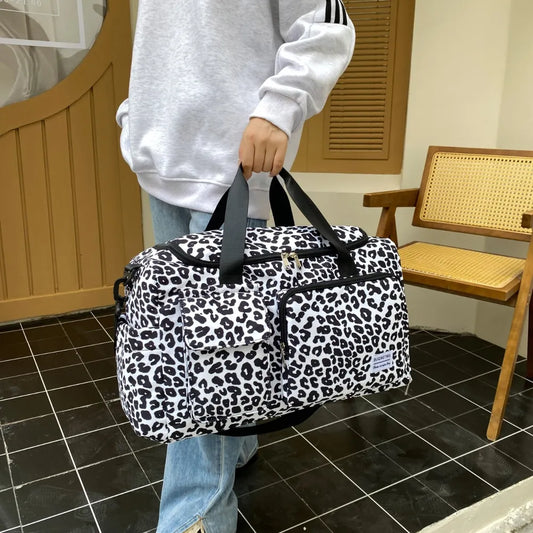 Oxford Cloth Animal Print Travel Bag Black One Size - Fashorio