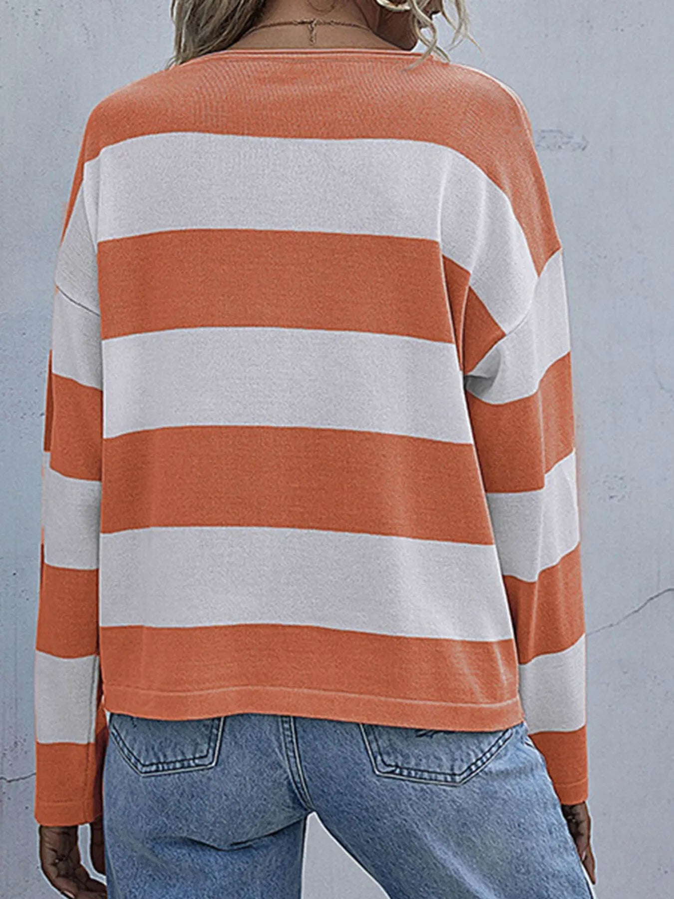 Striped Casual Long Sleeve Knit Top - Fashorio