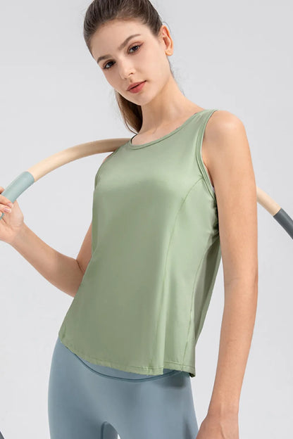 Wide Strap Round Neck Active Tank - Fashorio