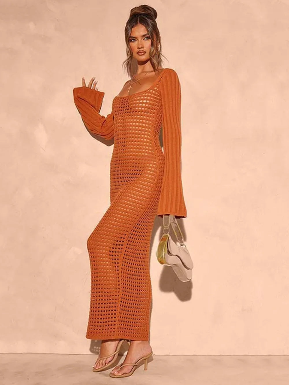 Square neck cover up dress detail