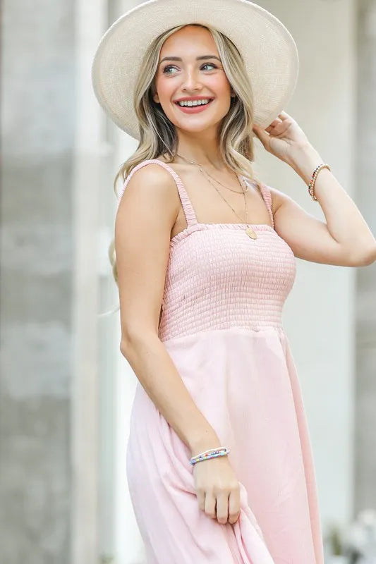 Smocking Open Back Sleeveless Midi Dress styled look