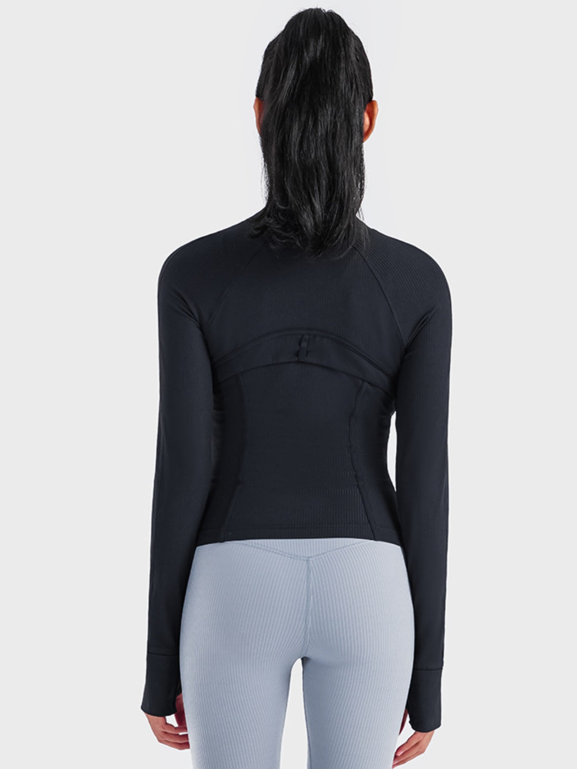 Zip up long sleeve sports jacket neckline detail