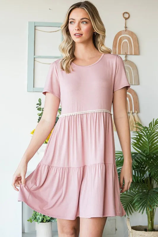 Pompom lace mini dress back view