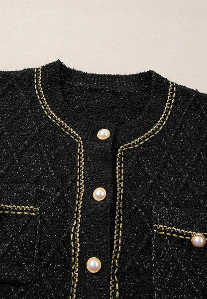 Round Neck Button Up Long Sleeve Cardigan - Fashorio