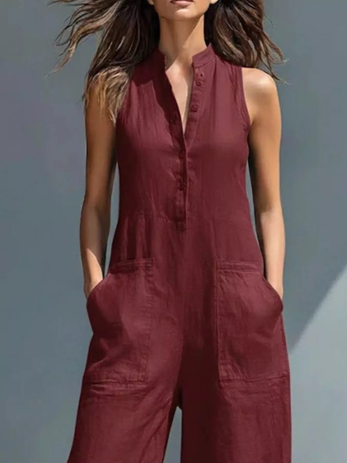 Sleeveless jumpsuit side view