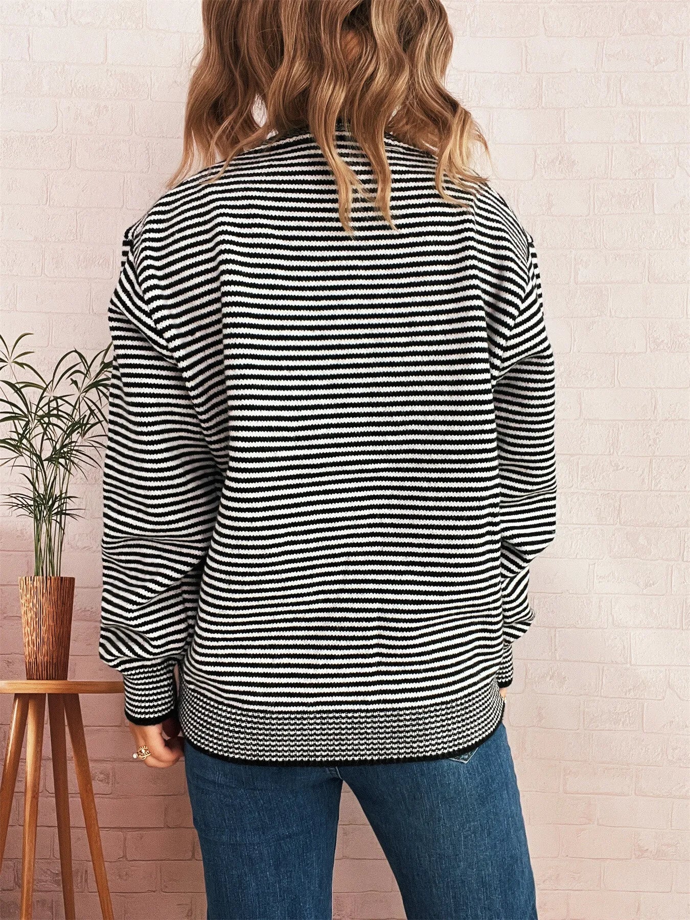Striped Button Up Long Sleeve Cardigan - Fashorio