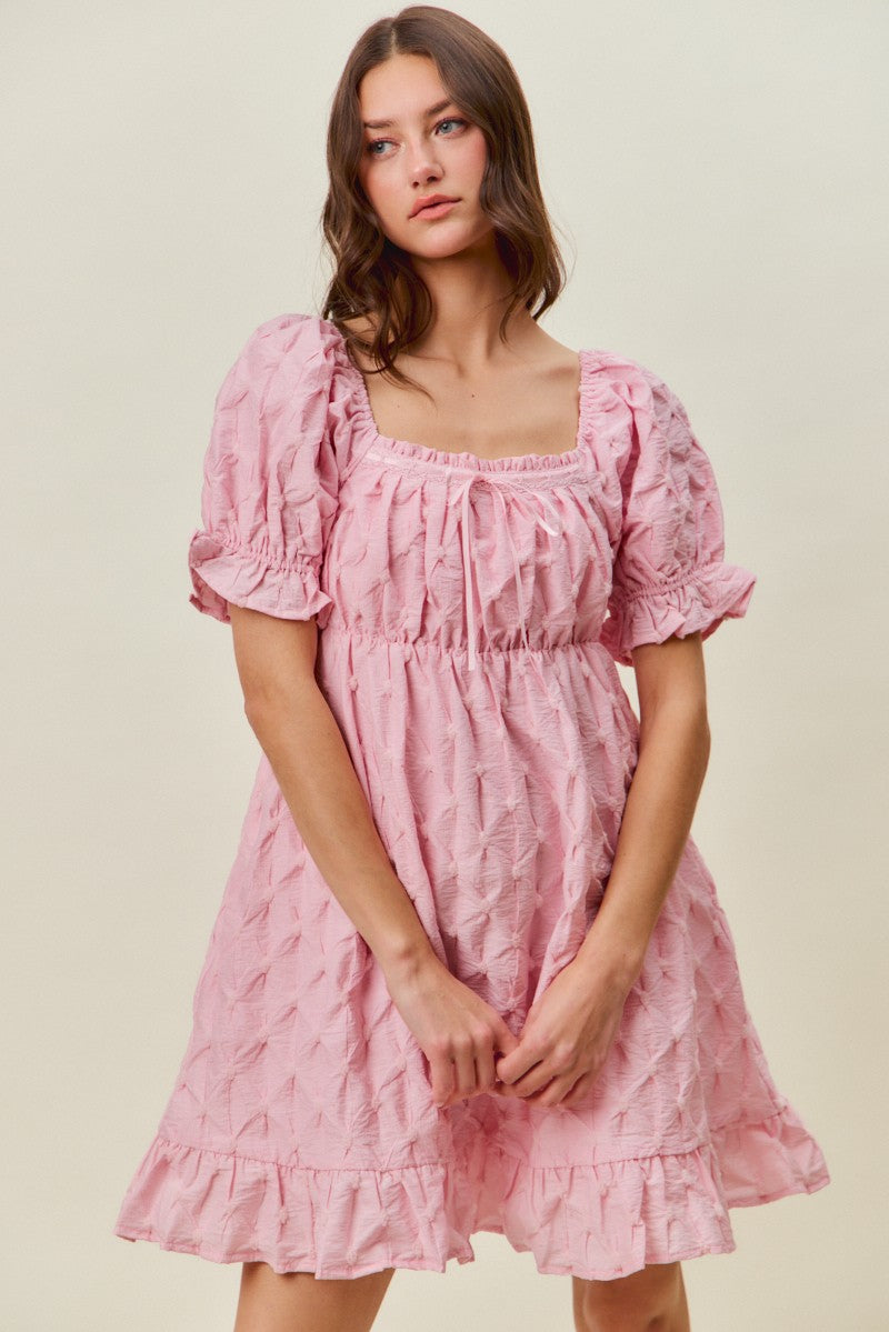 Textured Ruched Bust Mini Dress in Pink