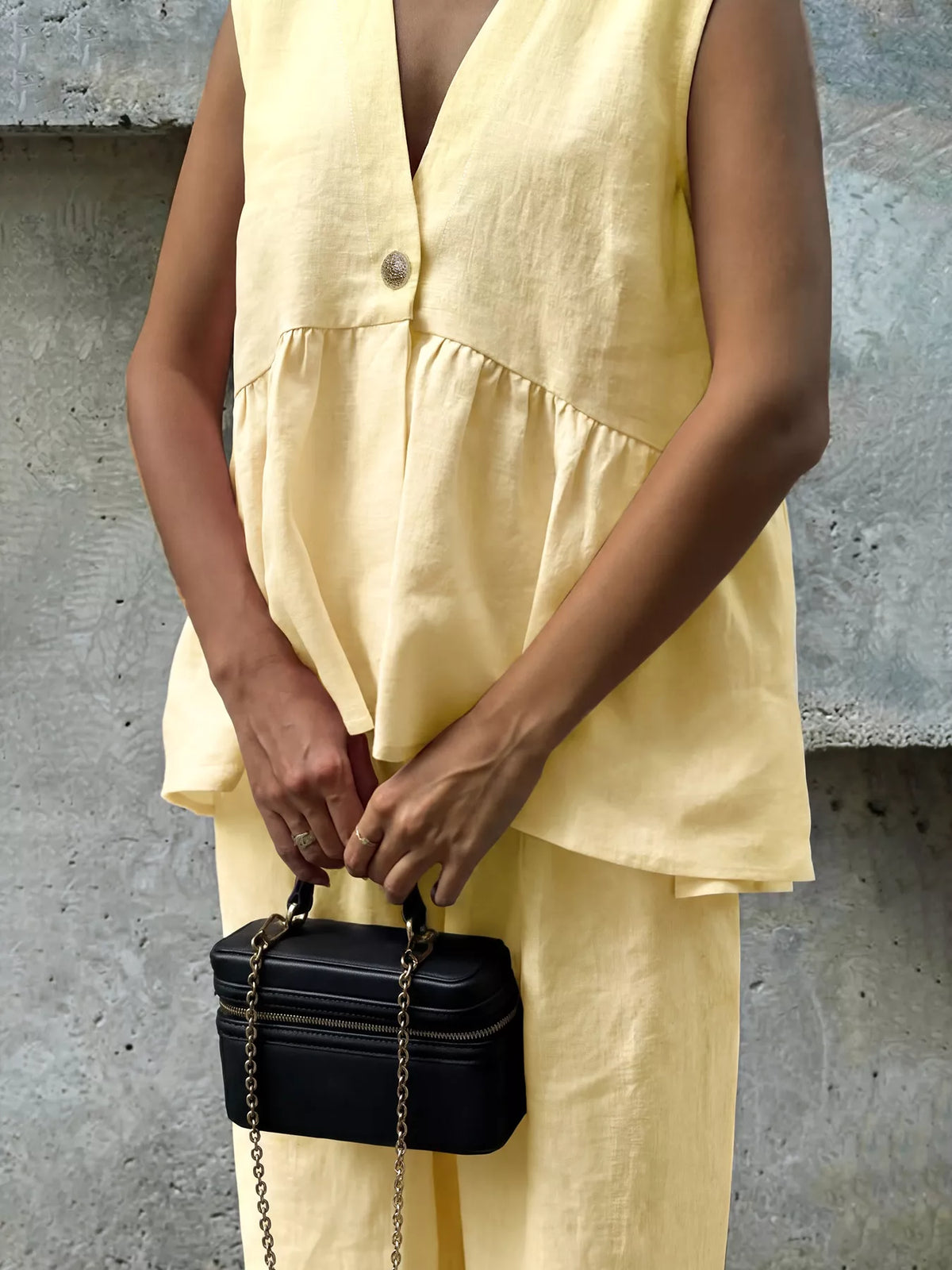 Yellow coordinating pants side view
