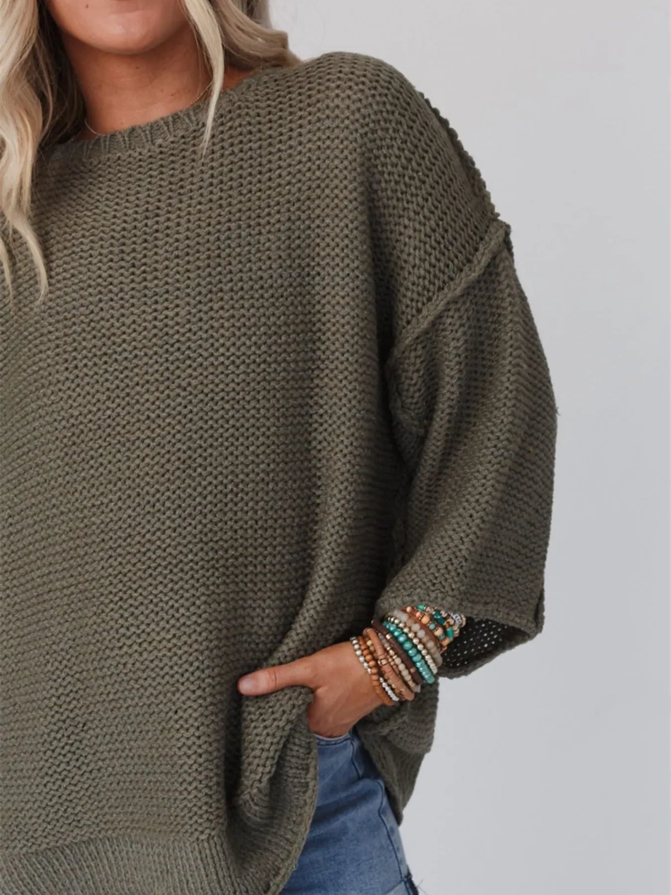 Round Neck Oversized Knit Top with Relaxed Fit - Fashorio