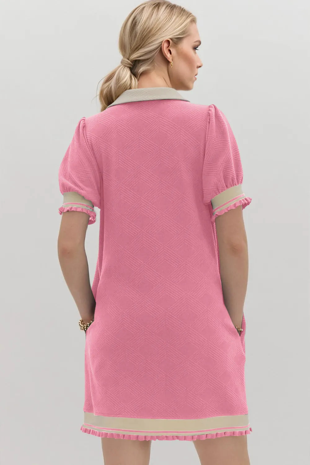 Frill Contrast Trim Collar Short Sleeve Mini Dress, view 12