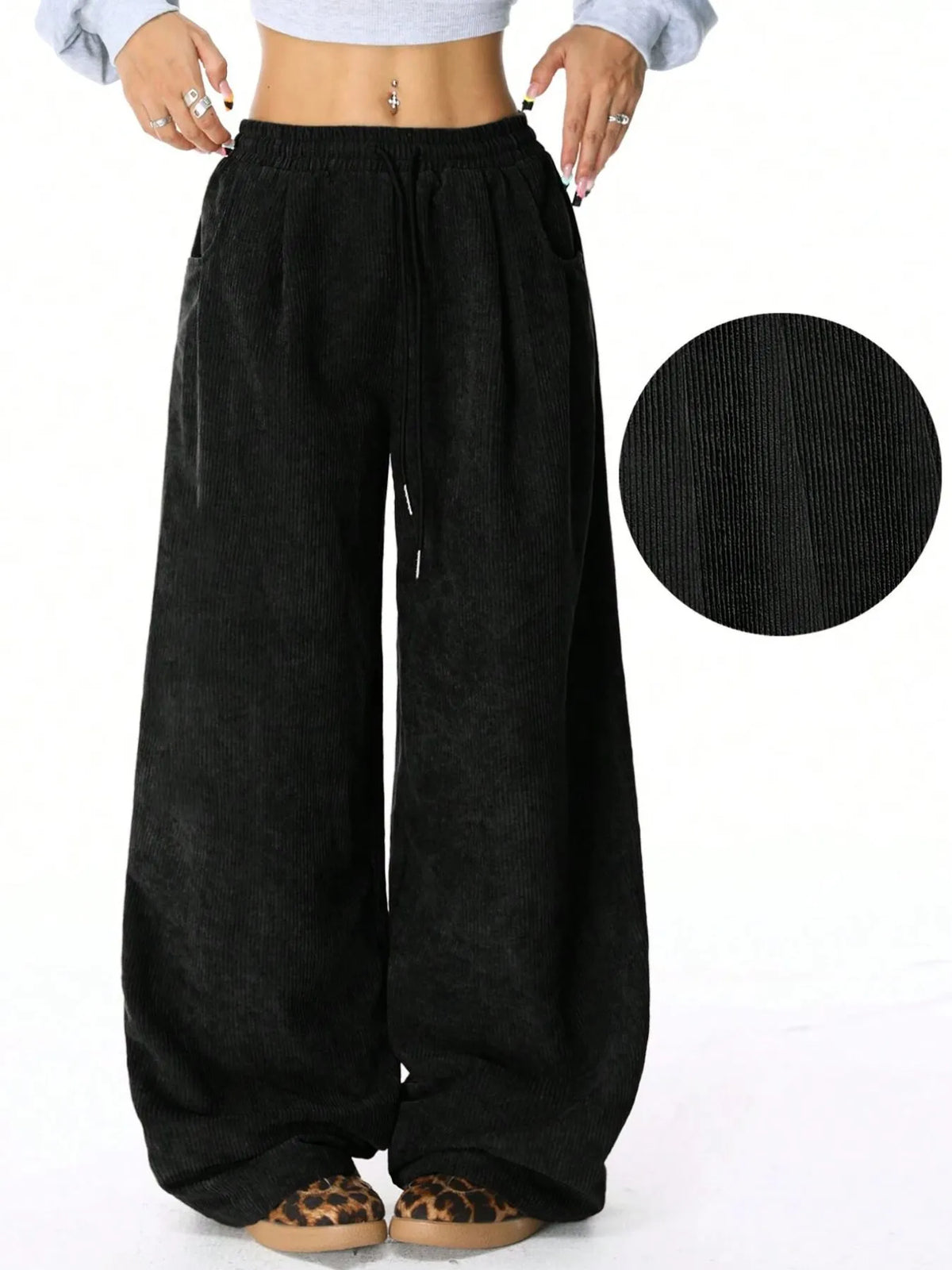 Drawstring wide leg pants side view