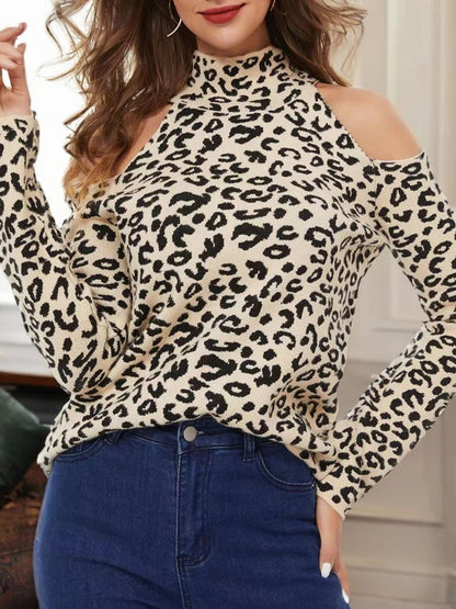 Leopard Cold-Shoulder Sweater - Fashorio