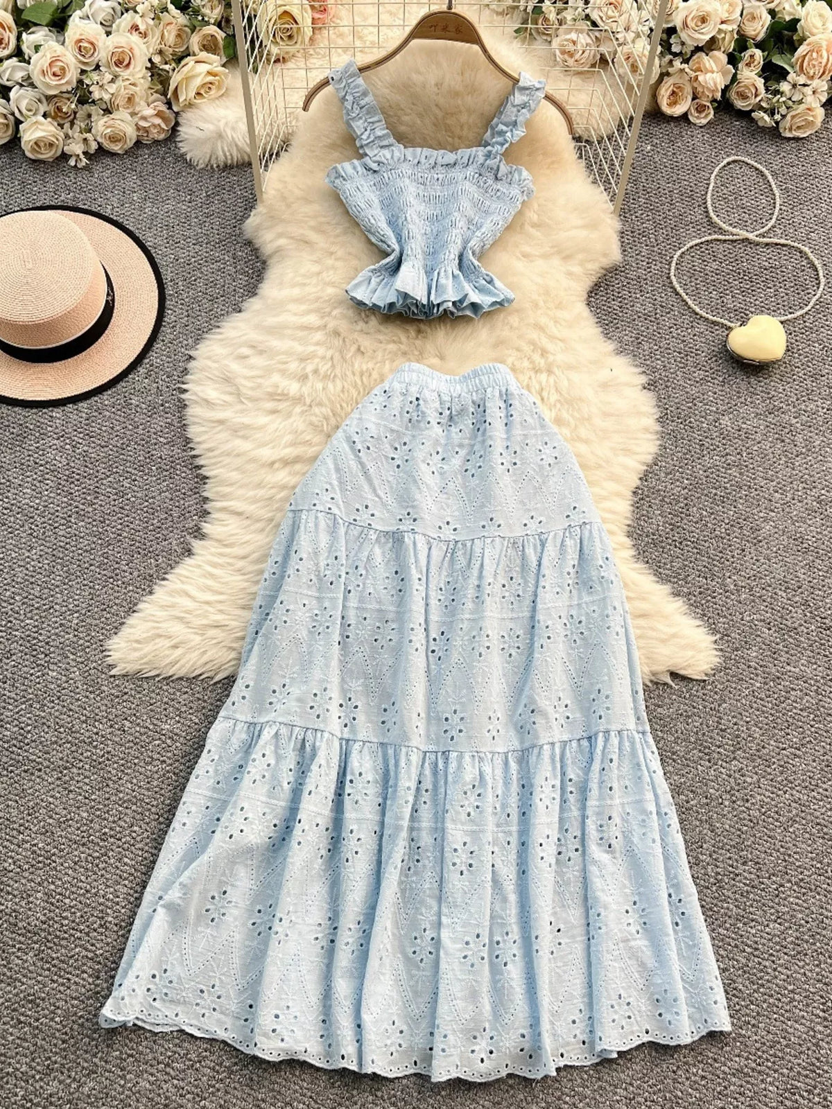 Smocked crop and skirt full outfit