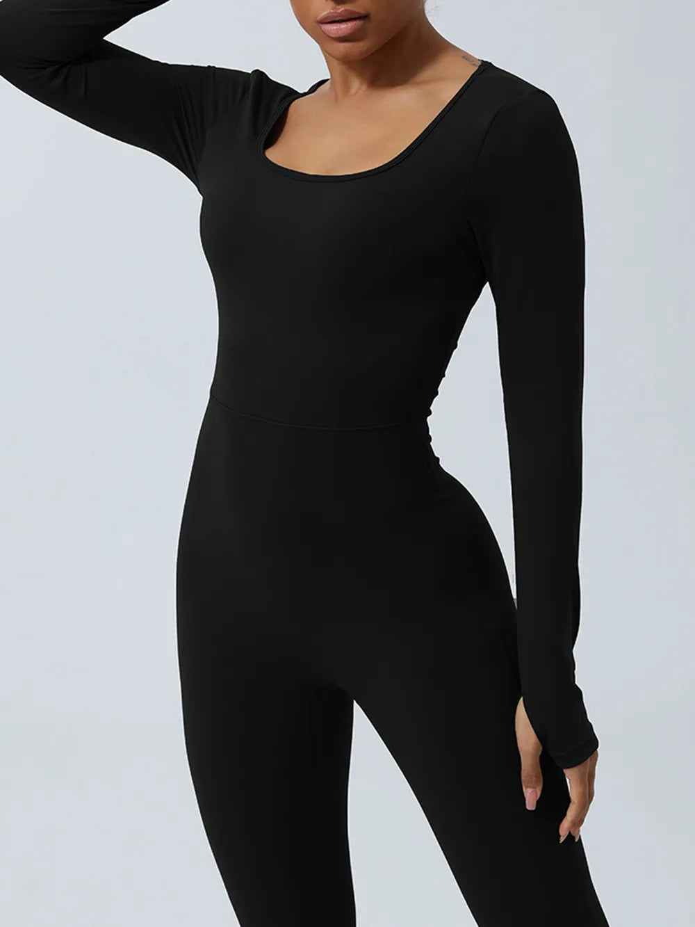 Twisted backless long sleeve jumpsuit back view