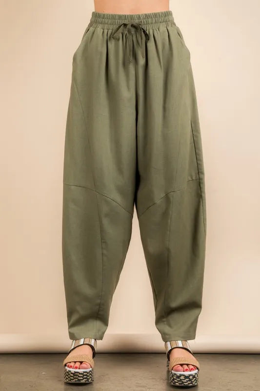 VERY J Solid Barrel Comfy Woven Pants - Fashorio