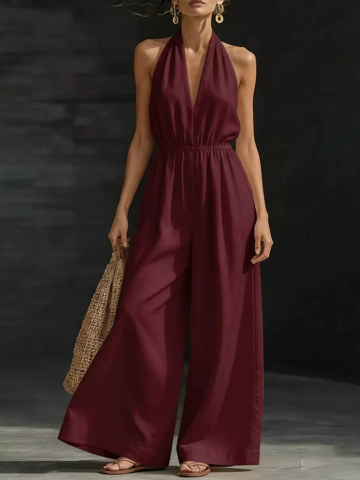 Halter neck jumpsuit sky blue color