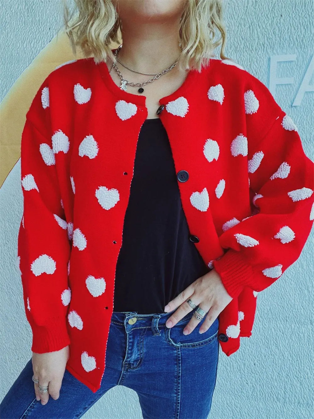 Heart Button Up Long Sleeve Cardigan - Fashorio