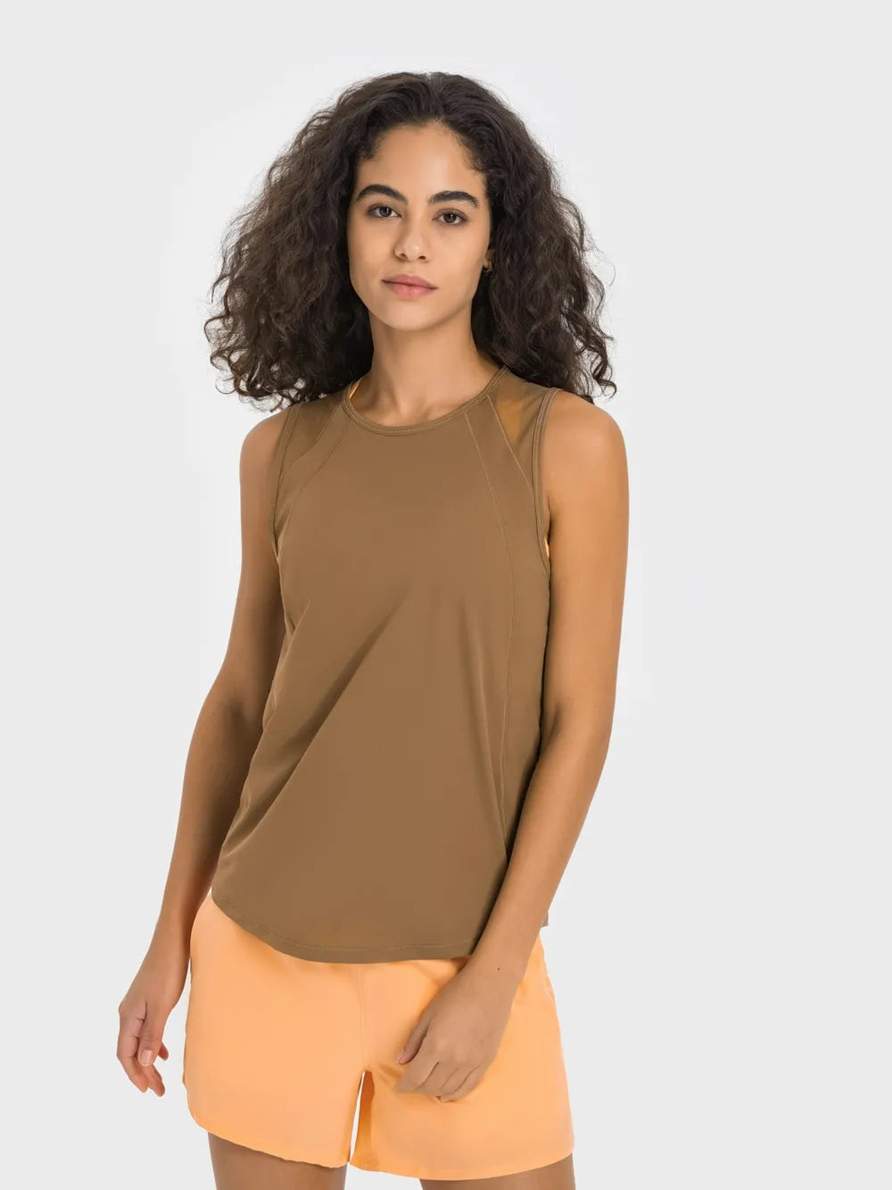 cutout back round neck active tank front view