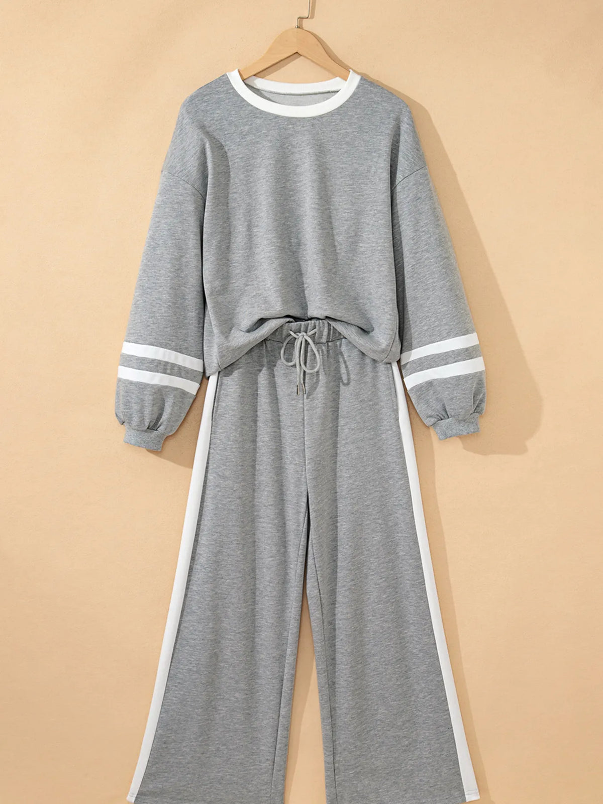 Contrast Trim Round Neck Top and Pants Set, view 7