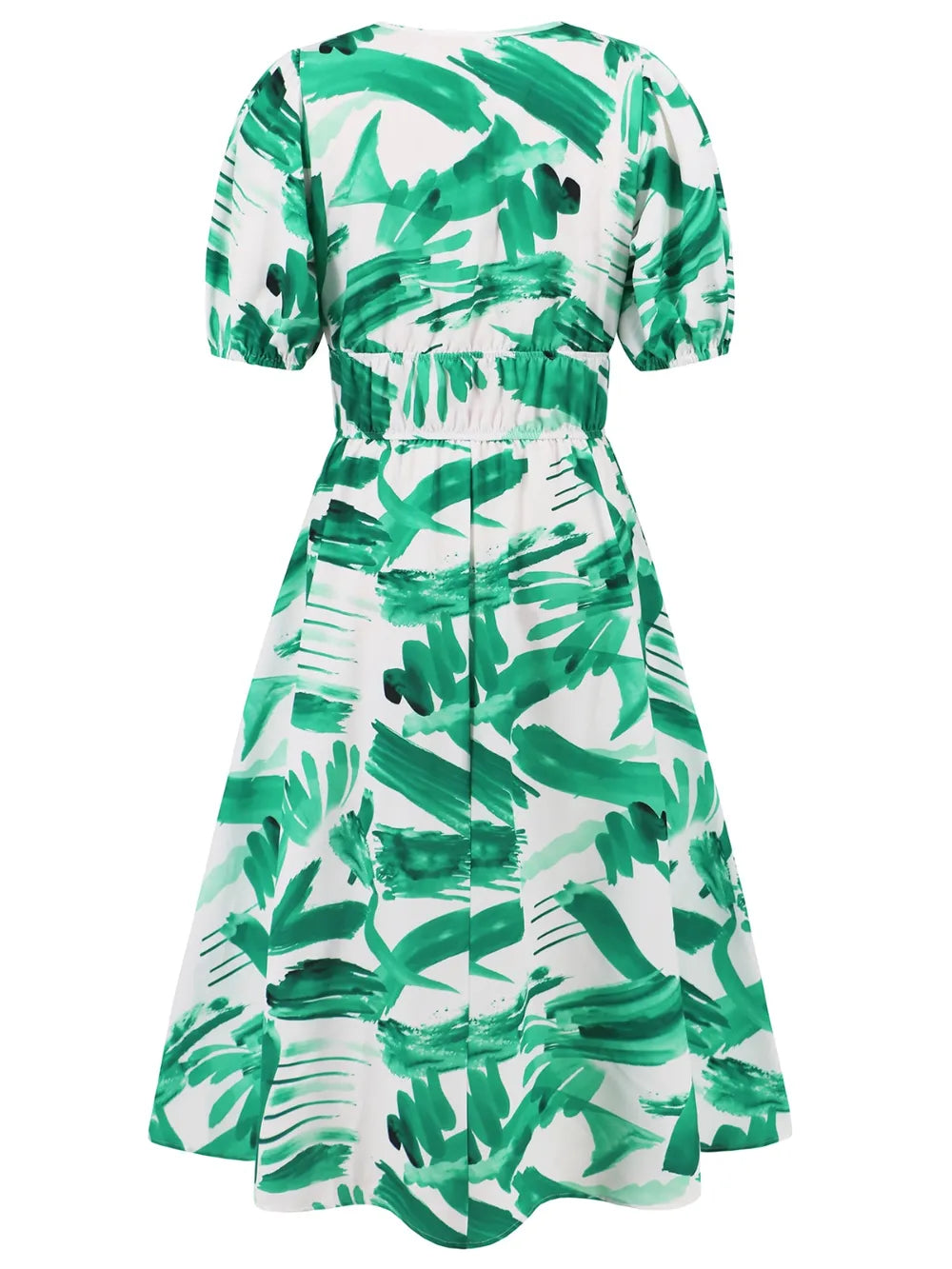 Ruched Printed Surplice Short Sleeve Dress - Fashorio