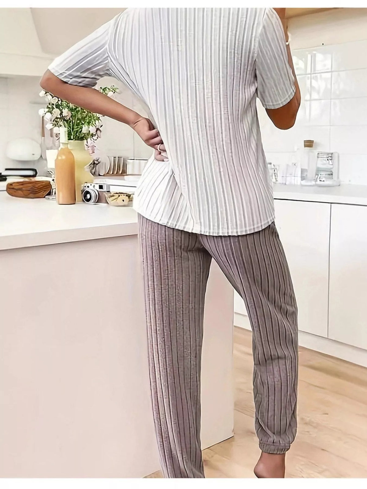 Heart ribbed knit top and pants lounge set