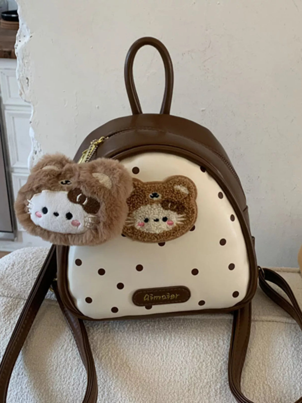 Brown cartoon bear mini backpack side profile