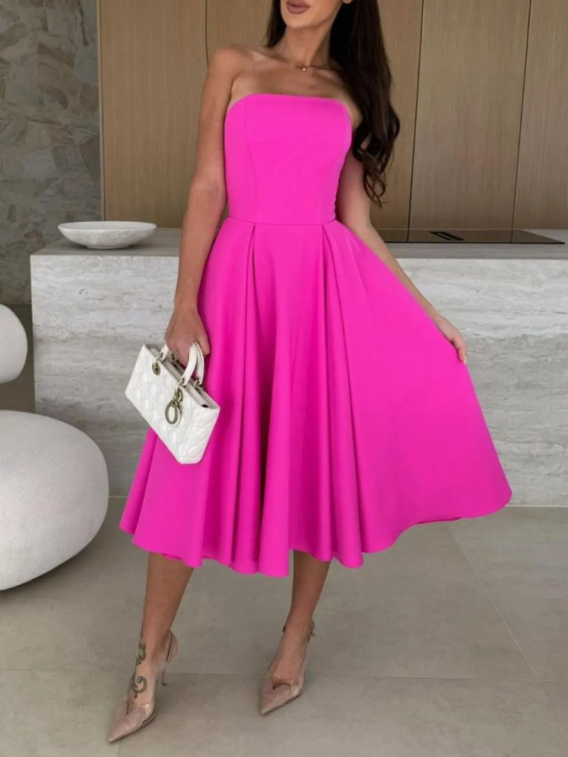 Strapless tube midi dress front view