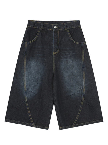 Men's Wide Leg Denim Shorts Navy - Fashorio