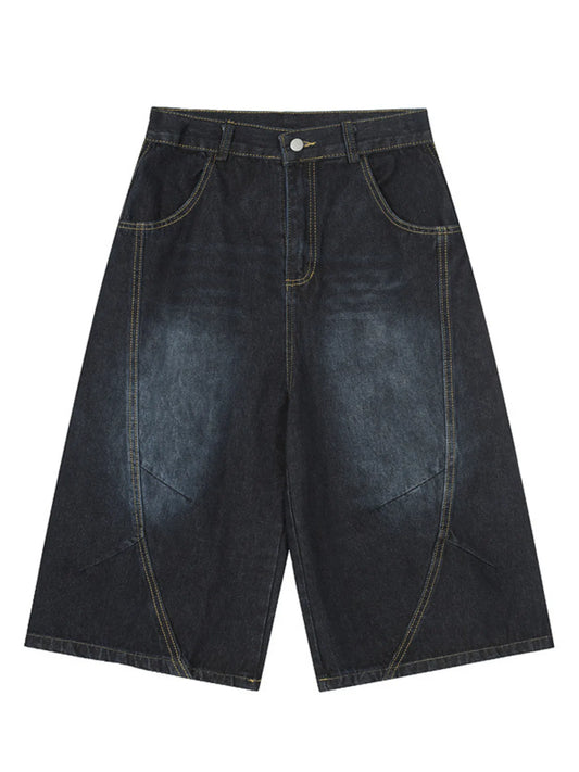 Men's Wide Leg Denim Shorts Navy - Fashorio