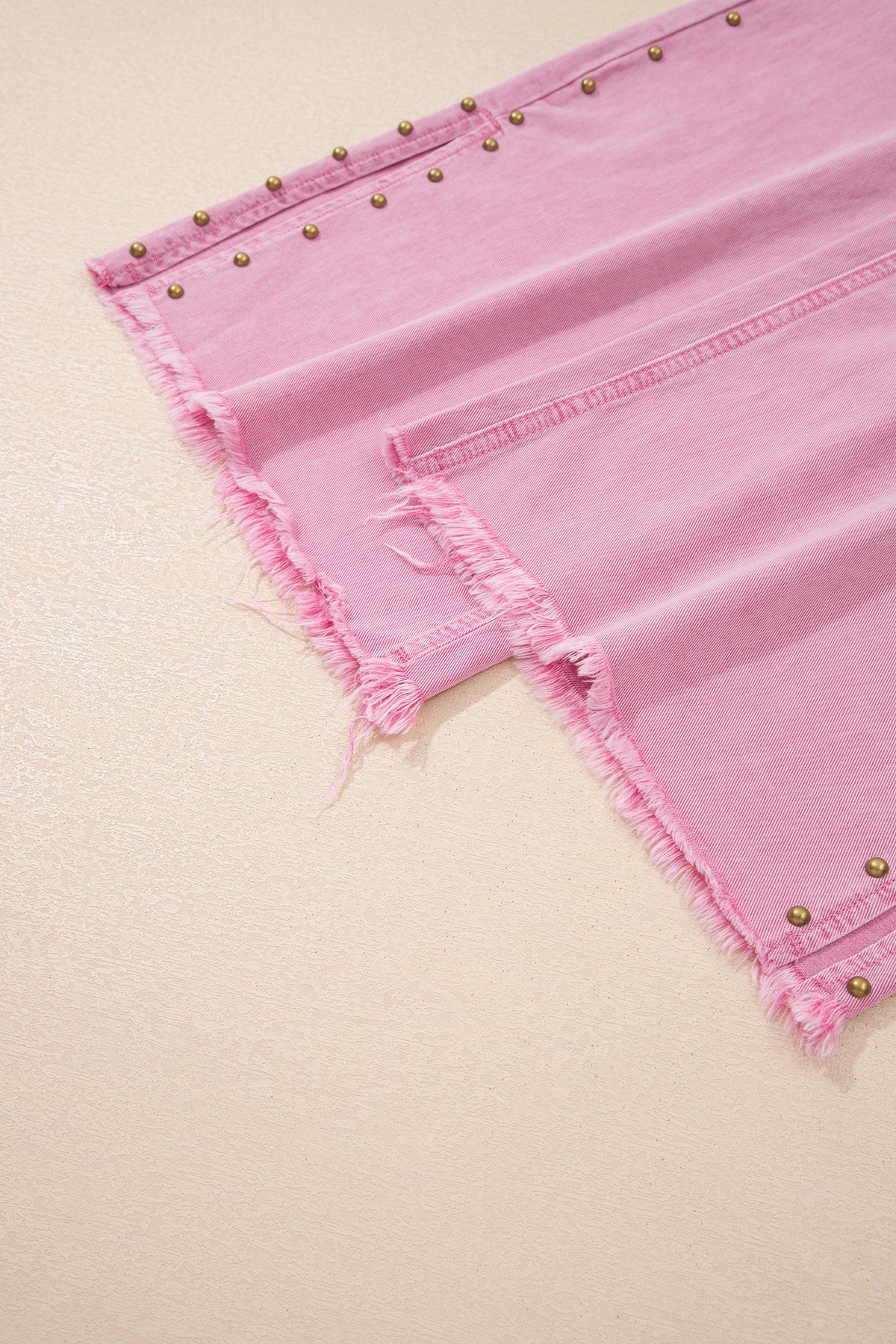 High waisted pink wide leg jeans full length view