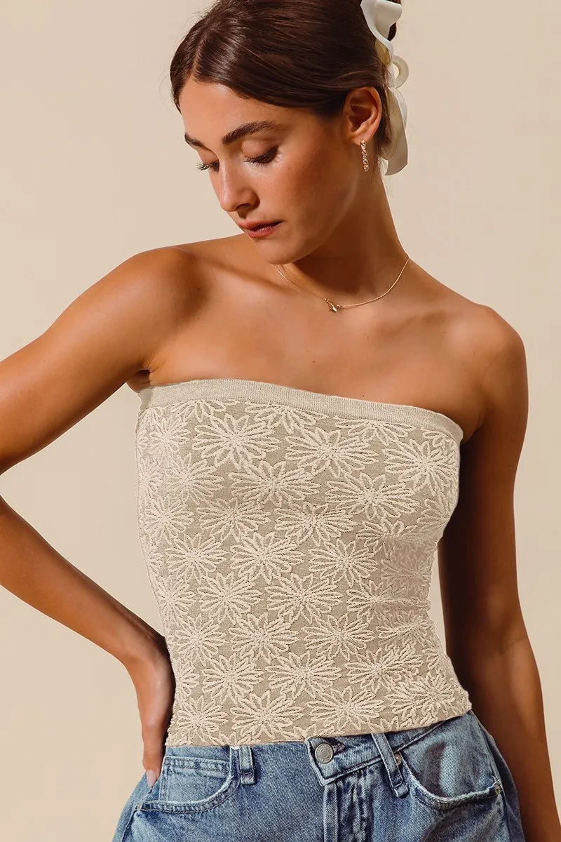 SO ME Jacquard Floral Two Tone Seamless Tube Top - Fashorio