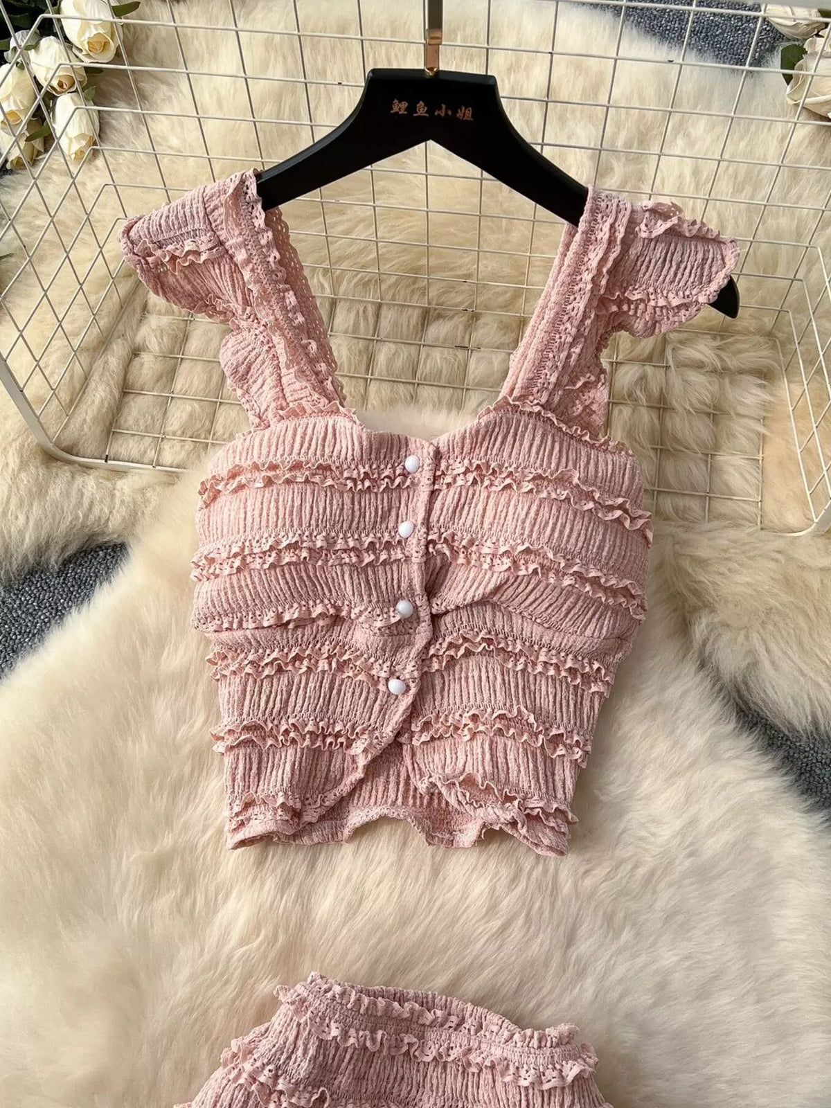 Textured Crop Top and Tiered Skirt Set, view 16