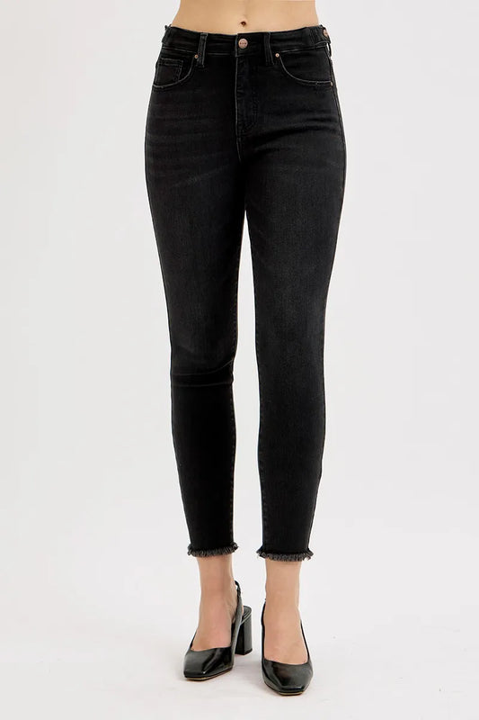 RISEN Full Size Tummy Control High Rise Adjustable Waist Skinny Jeans Plus Size - Fashorio