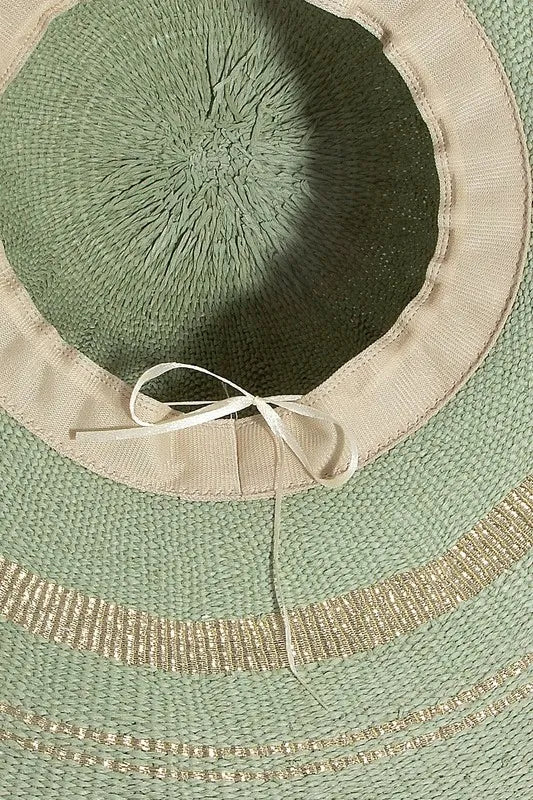 Fame Metallic Accent Trim Floppy Sun Hat - Fashorio