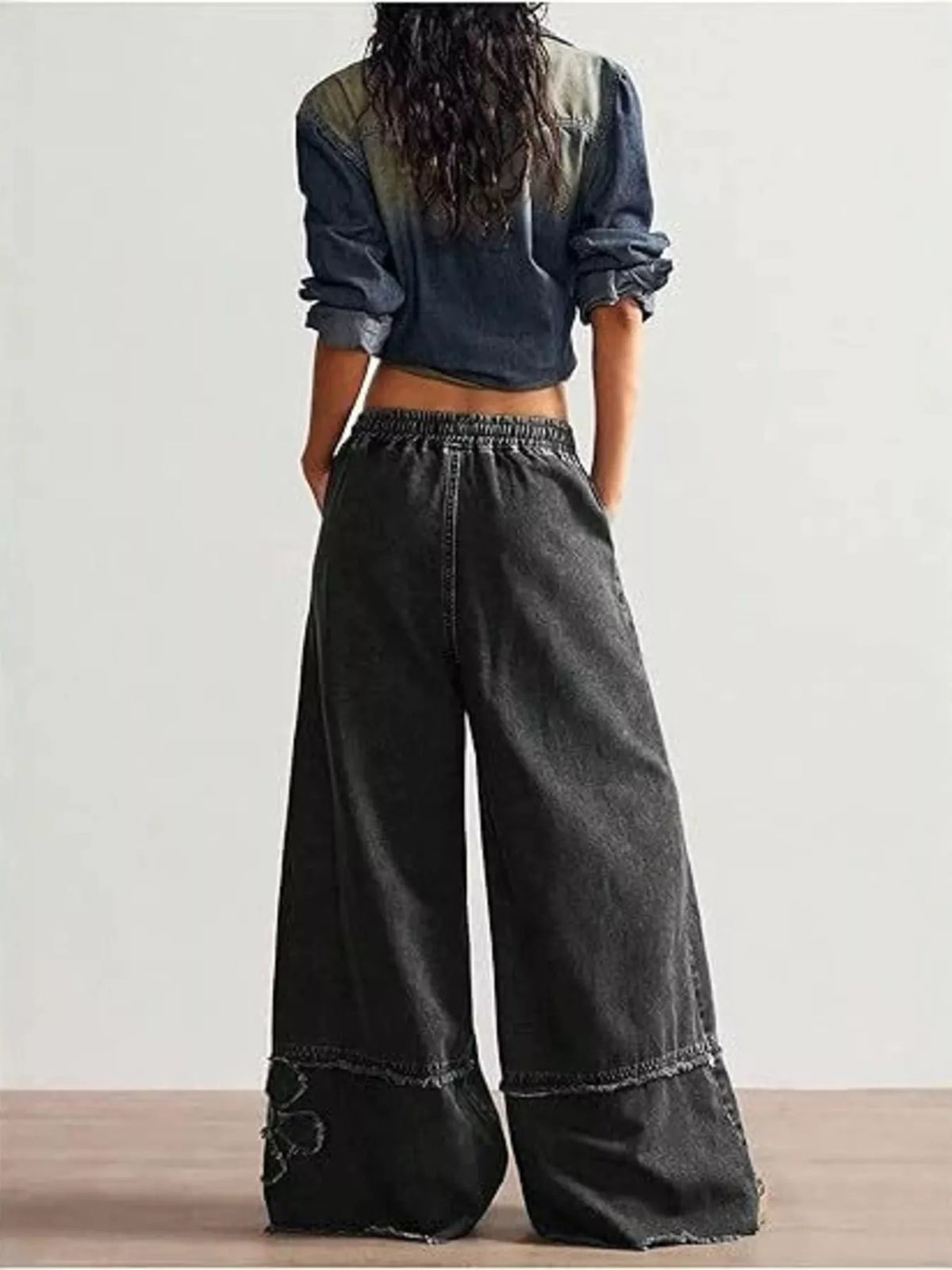 Floral applique detail on wide leg jeans