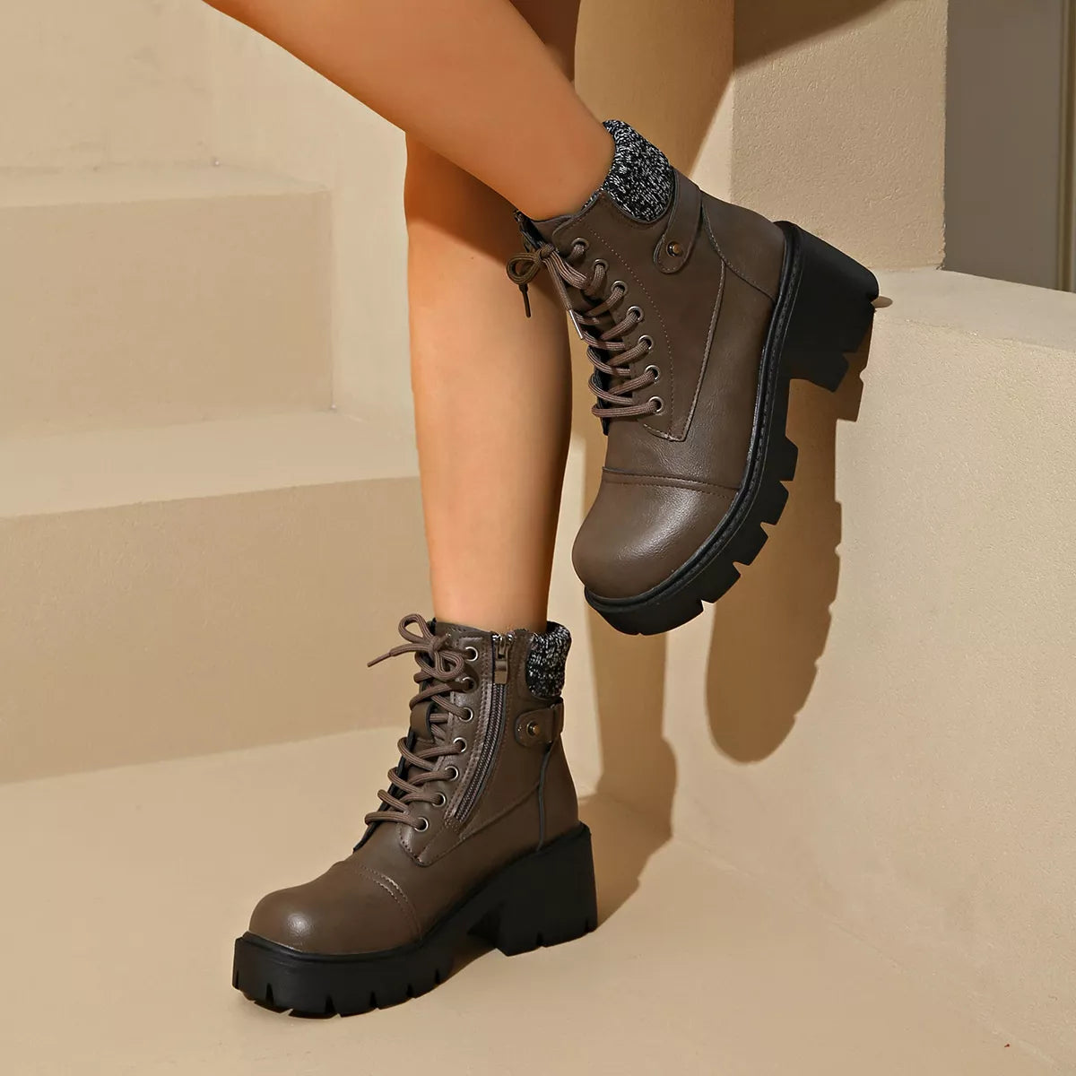 Round Toe Block Heel Boots full pair view