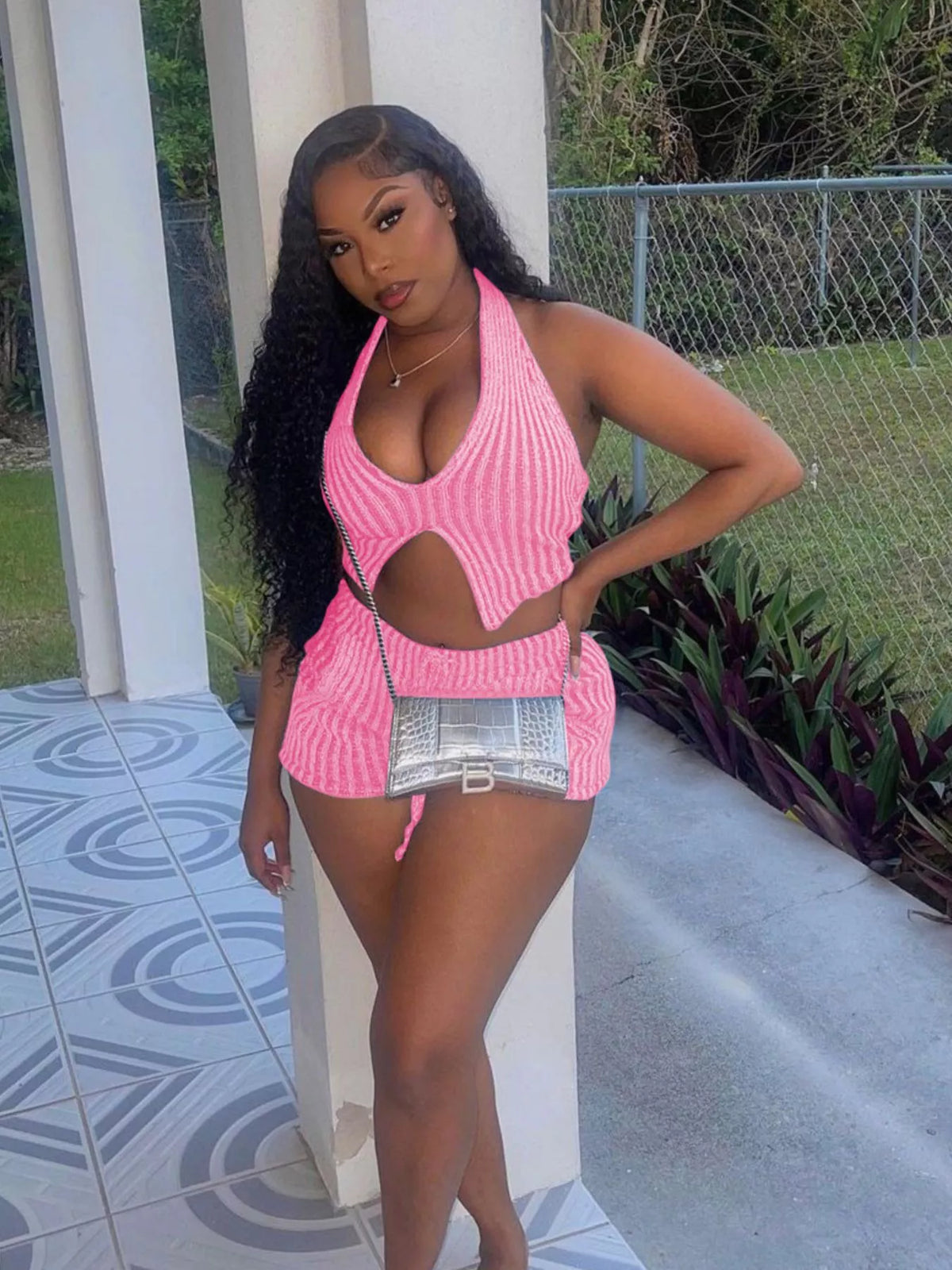Halter Neck Top and Shorts Sweater Set, view 8