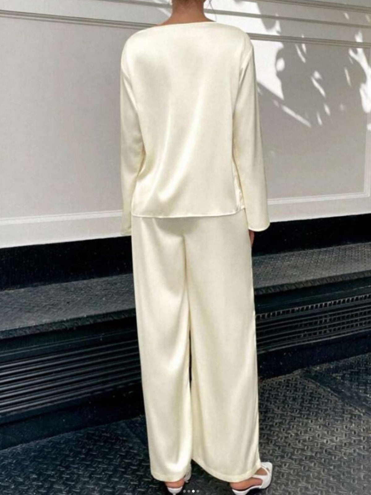 Cream matching long sleeve set full length